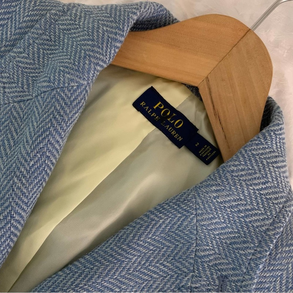 New Polo Ralph Lauren Blazer Blue Herringbone Linen Silk - Picture 4 of 16